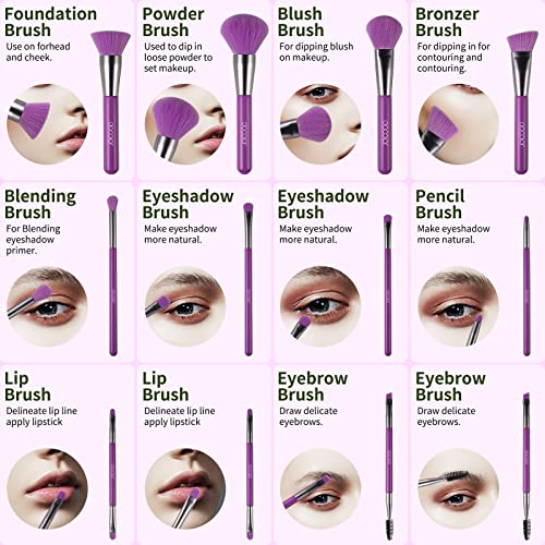 10Pcs Purple Makeup Brushes Set